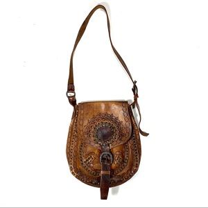 Vintage 70s Hand Tooled Leather Purse